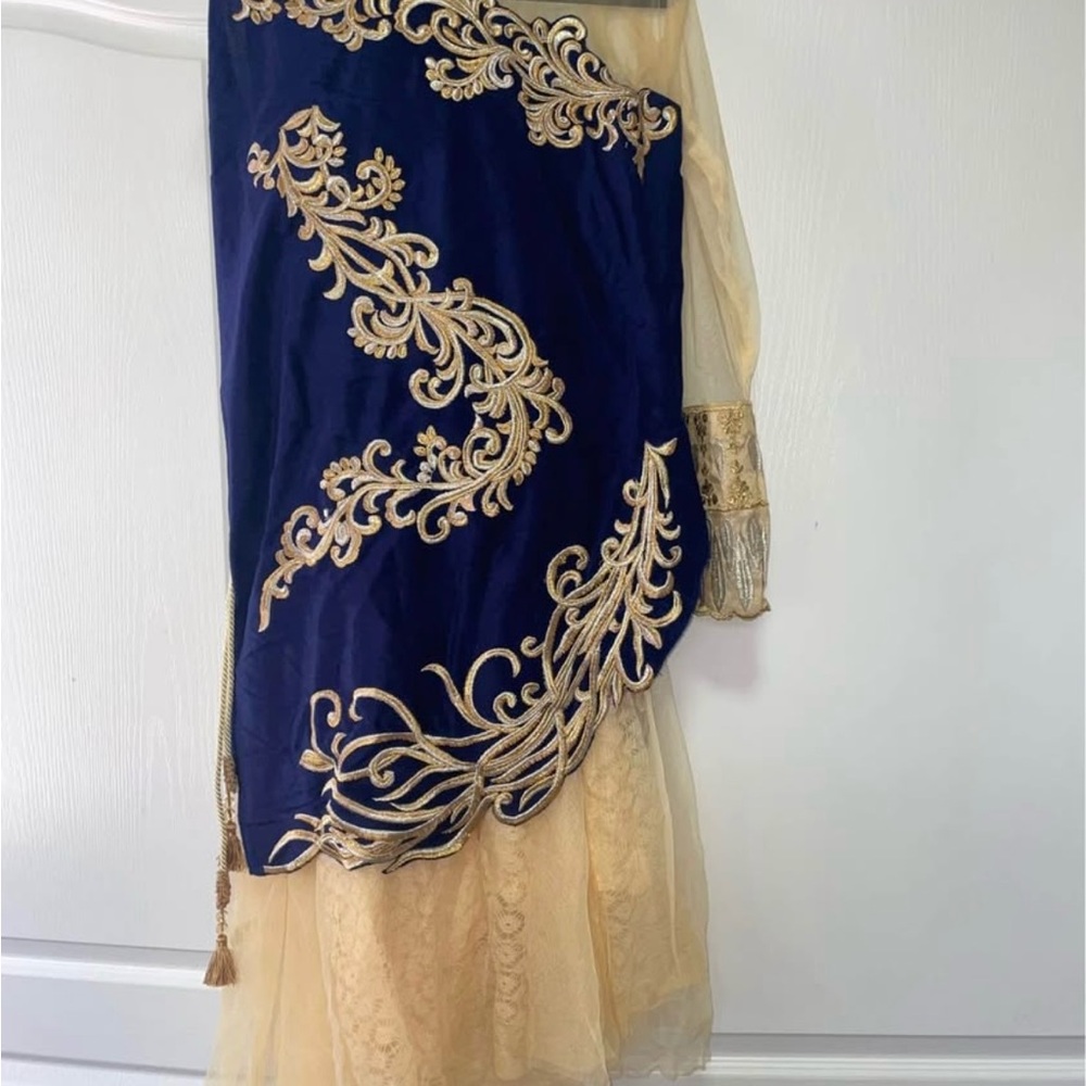 Elegant Blue and Gold Embroidered Dress